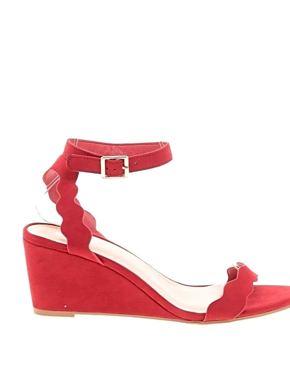 Red Women's Scallop Wedge Sandal with Ankle Strap 8